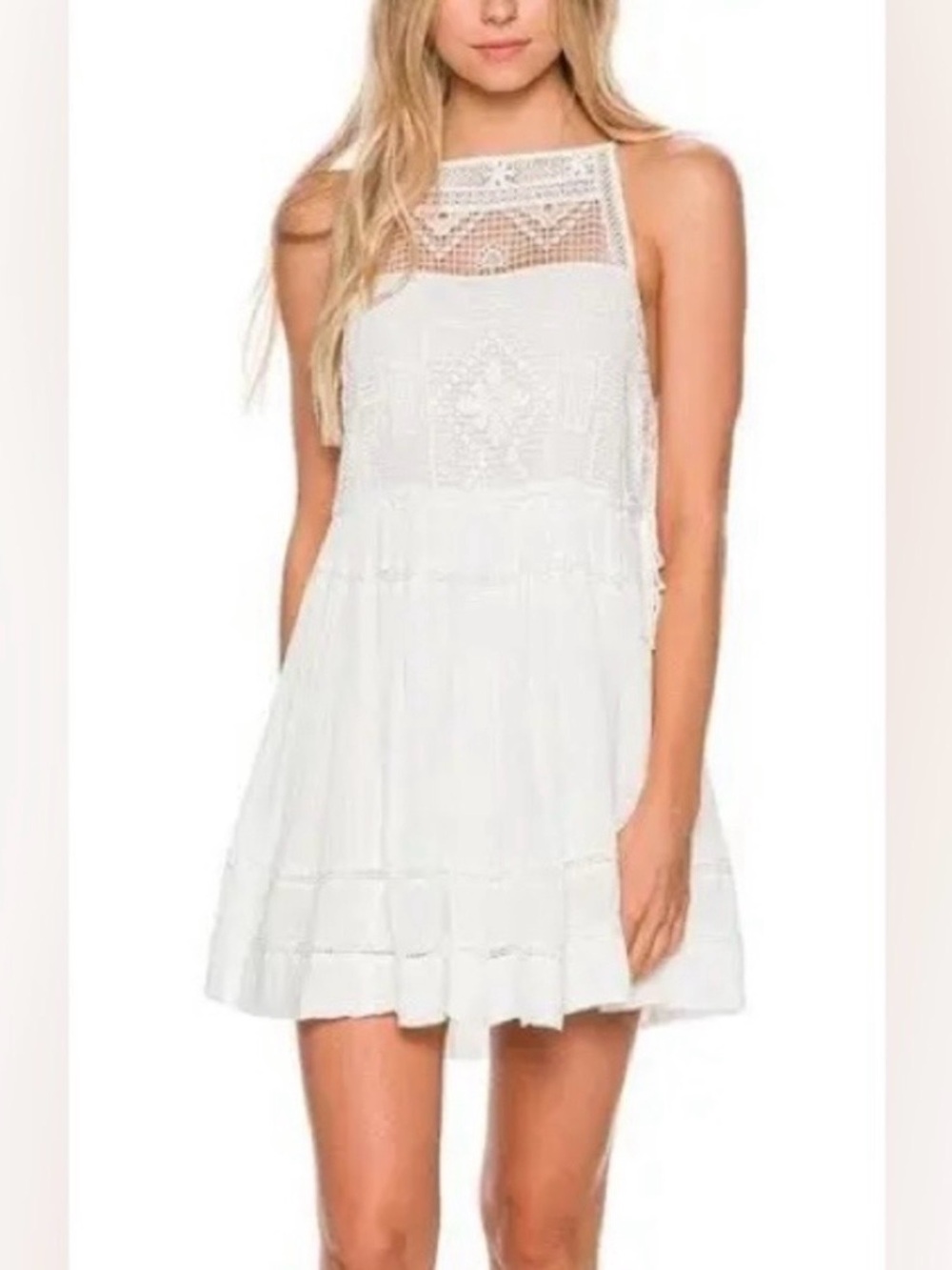 Free People White Lace Yoke Summer Dress - Women's size L